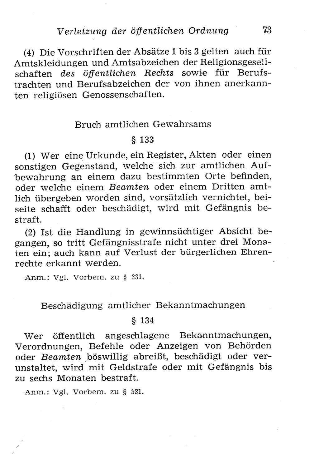 Strafgesetzbuch (StGB) und andere Strafgesetze [Deutsche Demokratische Republik (DDR)] 1957, Seite 73 (StGB Strafges. DDR 1957, S. 73)