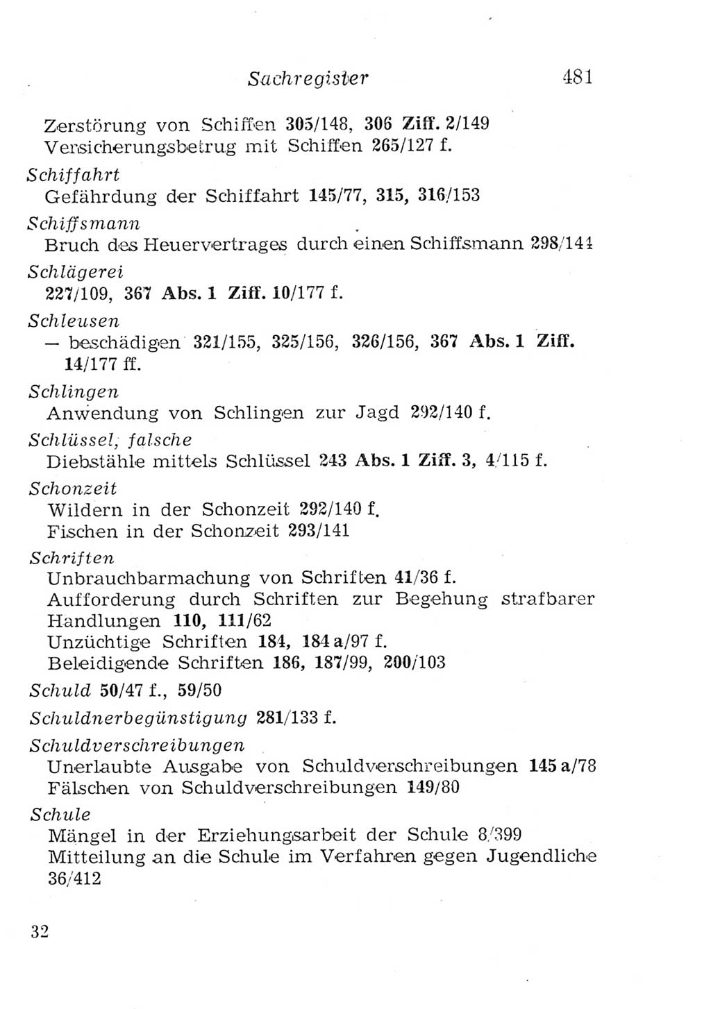 Strafgesetzbuch (StGB) und andere Strafgesetze [Deutsche Demokratische Republik (DDR)] 1957, Seite 481 (StGB Strafges. DDR 1957, S. 481)