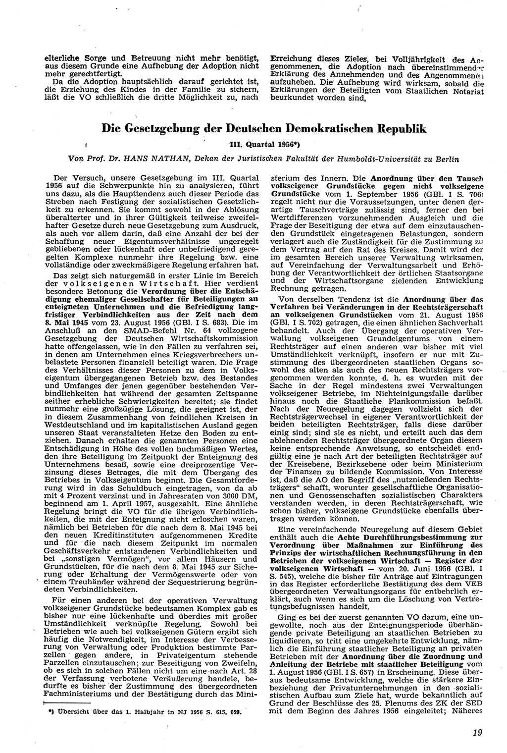 Neue Justiz (NJ), Zeitschrift für Recht und Rechtswissenschaft [Deutsche Demokratische Republik (DDR)], 11. Jahrgang 1957, Seite 19 (NJ DDR 1957, S. 19)