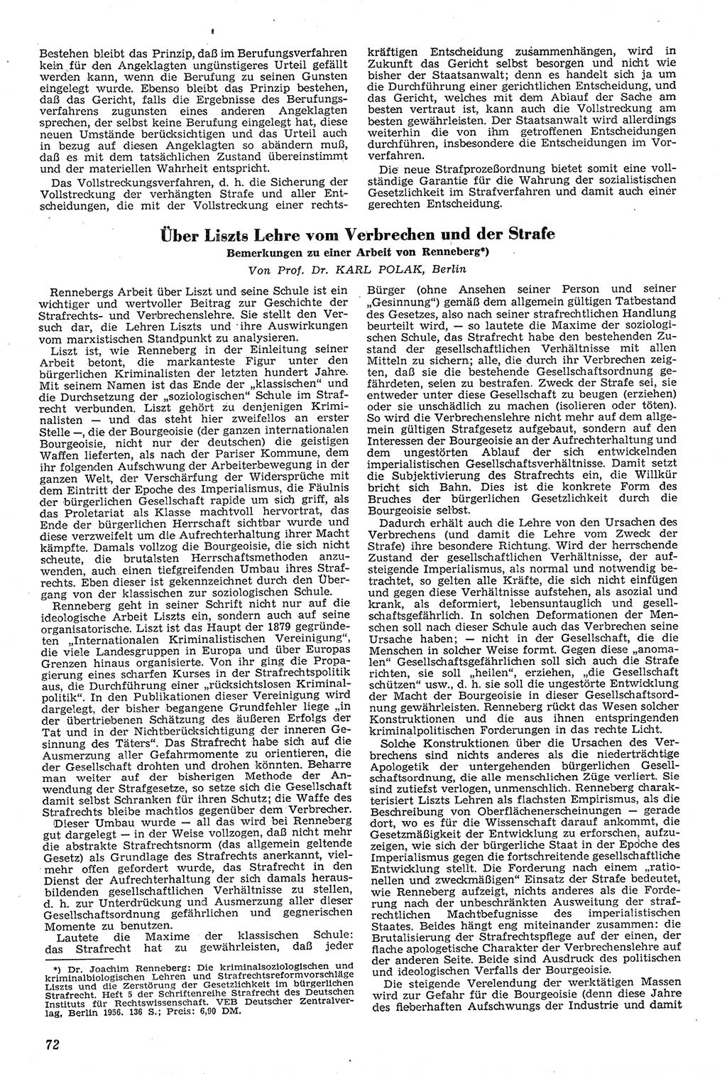 Neue Justiz (NJ), Zeitschrift für Recht und Rechtswissenschaft [Deutsche Demokratische Republik (DDR)], 11. Jahrgang 1957, Seite 72 (NJ DDR 1957, S. 72)