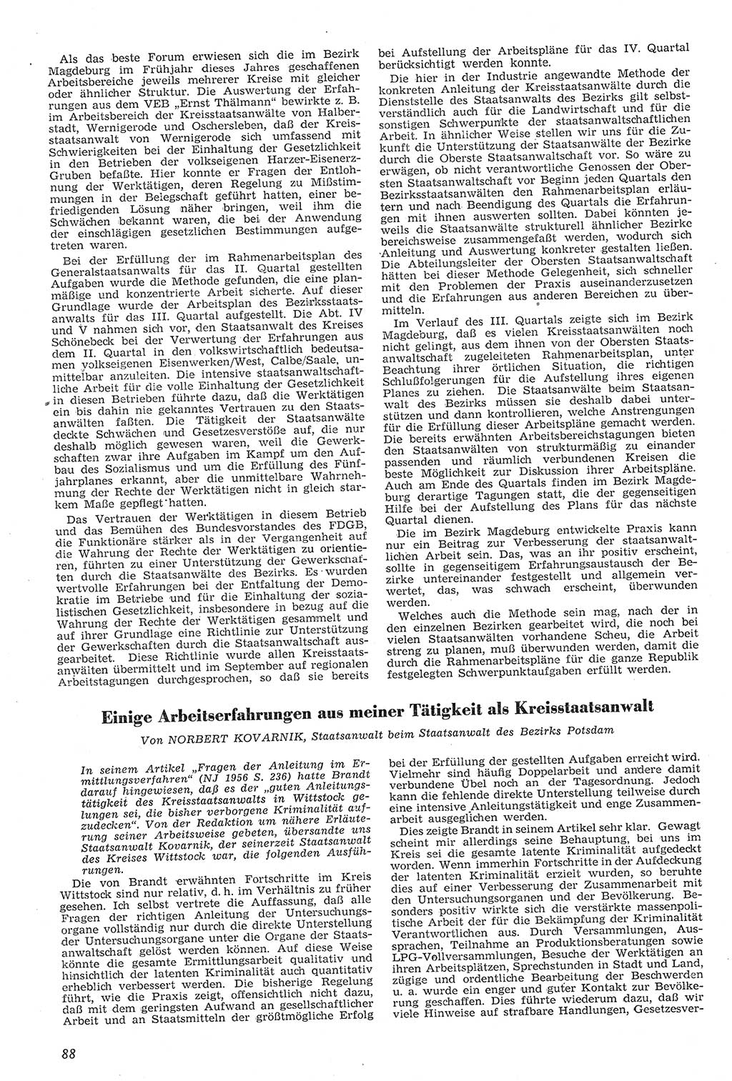 Neue Justiz (NJ), Zeitschrift für Recht und Rechtswissenschaft [Deutsche Demokratische Republik (DDR)], 11. Jahrgang 1957, Seite 88 (NJ DDR 1957, S. 88)