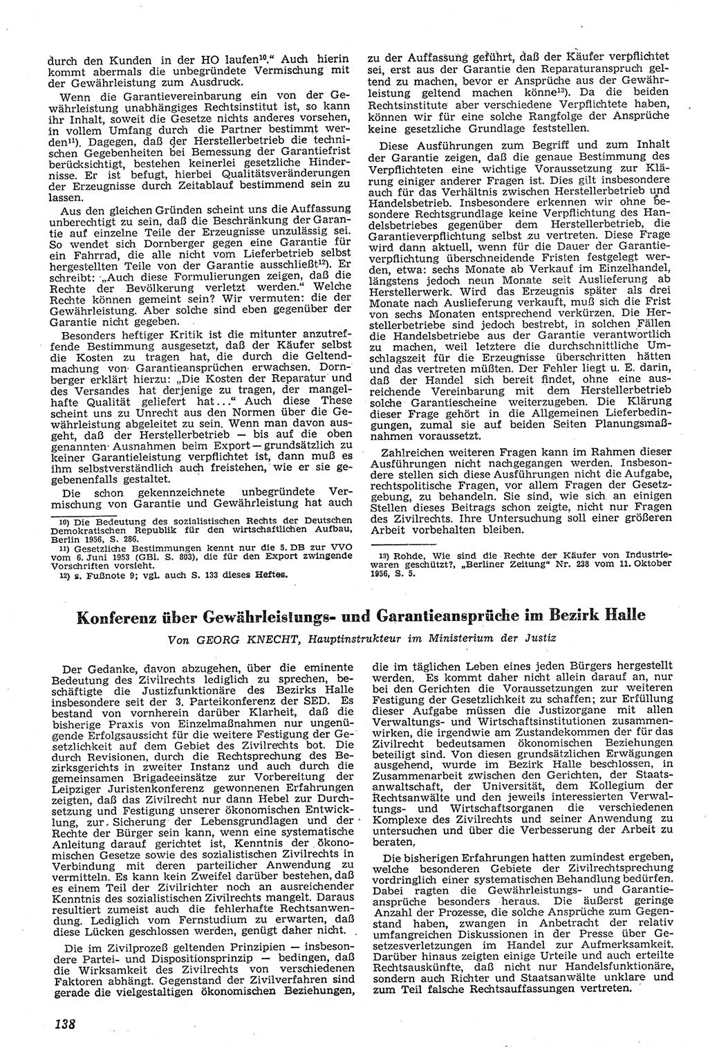 Neue Justiz (NJ), Zeitschrift für Recht und Rechtswissenschaft [Deutsche Demokratische Republik (DDR)], 11. Jahrgang 1957, Seite 138 (NJ DDR 1957, S. 138)