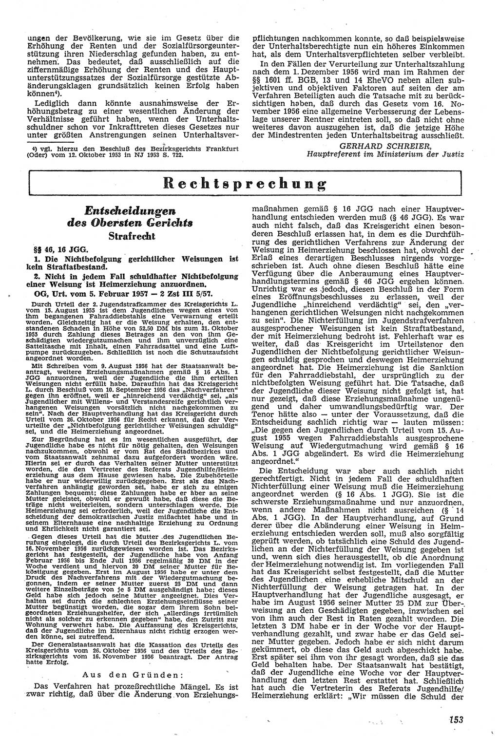 Neue Justiz (NJ), Zeitschrift für Recht und Rechtswissenschaft [Deutsche Demokratische Republik (DDR)], 11. Jahrgang 1957, Seite 153 (NJ DDR 1957, S. 153)