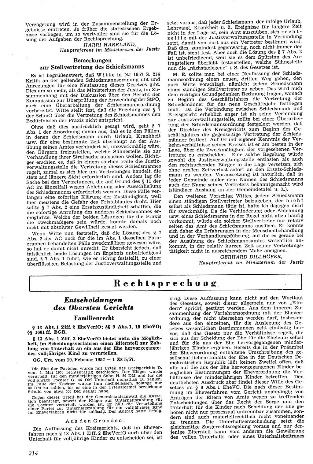 Neue Justiz (NJ), Zeitschrift für Recht und Rechtswissenschaft [Deutsche Demokratische Republik (DDR)], 11. Jahrgang 1957, Seite 314 (NJ DDR 1957, S. 314)