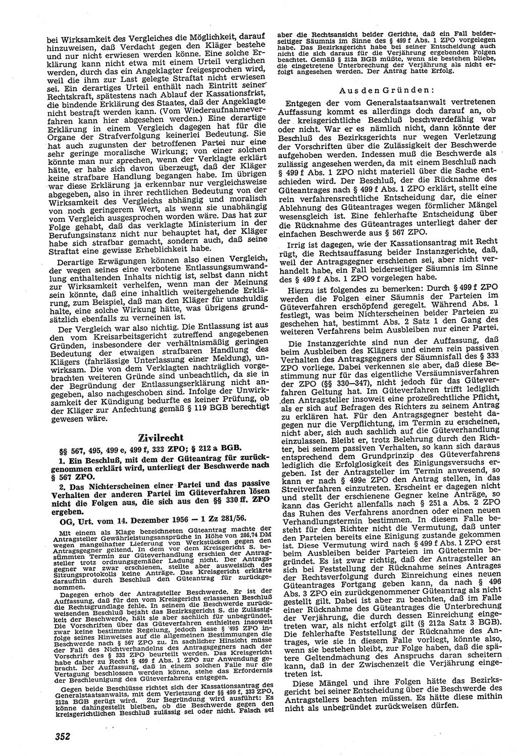 Neue Justiz (NJ), Zeitschrift für Recht und Rechtswissenschaft [Deutsche Demokratische Republik (DDR)], 11. Jahrgang 1957, Seite 352 (NJ DDR 1957, S. 352)