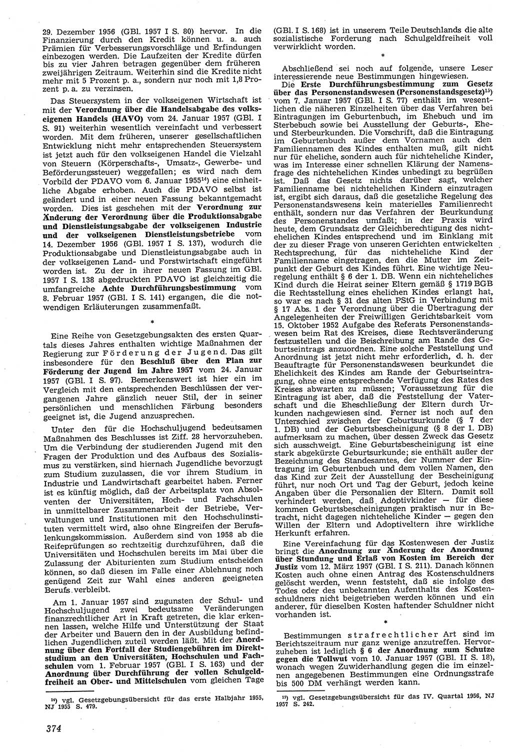 Neue Justiz (NJ), Zeitschrift für Recht und Rechtswissenschaft [Deutsche Demokratische Republik (DDR)], 11. Jahrgang 1957, Seite 374 (NJ DDR 1957, S. 374)