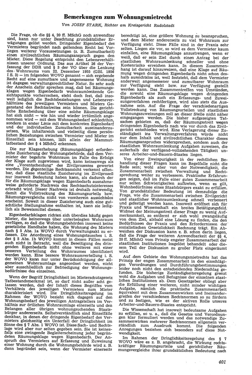 Neue Justiz (NJ), Zeitschrift für Recht und Rechtswissenschaft [Deutsche Demokratische Republik (DDR)], 11. Jahrgang 1957, Seite 401 (NJ DDR 1957, S. 401)