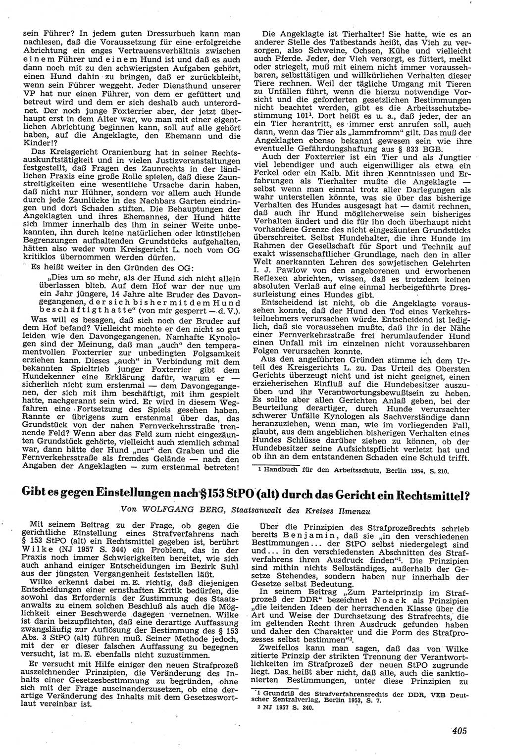 Neue Justiz (NJ), Zeitschrift für Recht und Rechtswissenschaft [Deutsche Demokratische Republik (DDR)], 11. Jahrgang 1957, Seite 405 (NJ DDR 1957, S. 405)