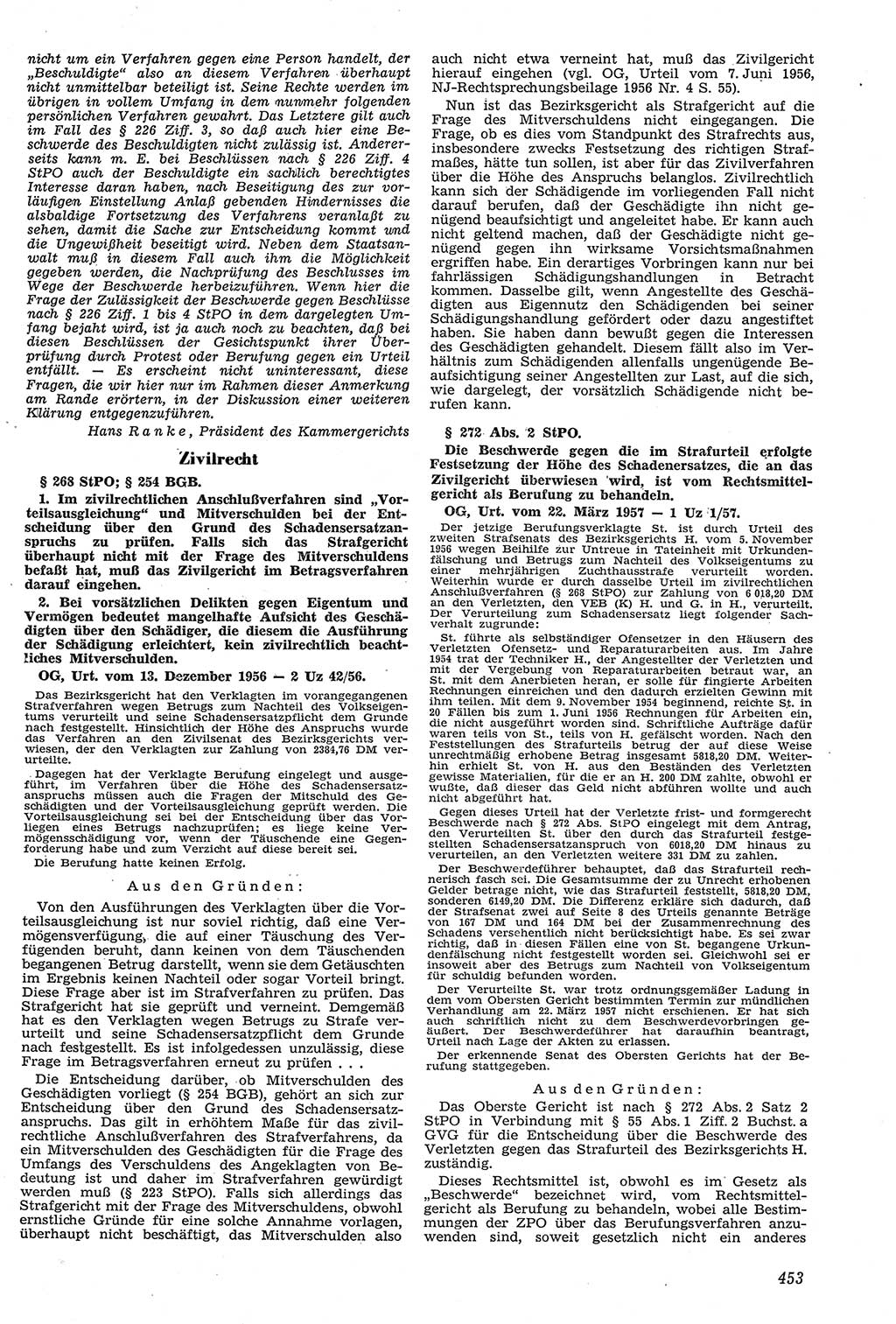 Neue Justiz (NJ), Zeitschrift für Recht und Rechtswissenschaft [Deutsche Demokratische Republik (DDR)], 11. Jahrgang 1957, Seite 453 (NJ DDR 1957, S. 453)