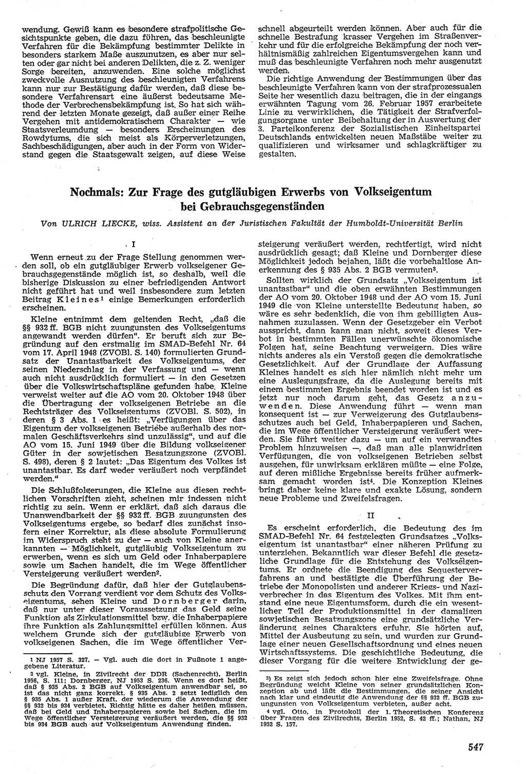 Neue Justiz (NJ), Zeitschrift für Recht und Rechtswissenschaft [Deutsche Demokratische Republik (DDR)], 11. Jahrgang 1957, Seite 547 (NJ DDR 1957, S. 547)