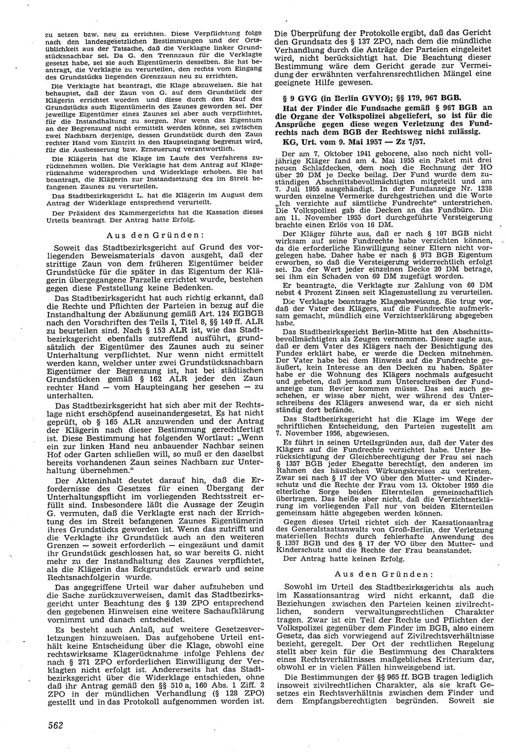 Neue Justiz (NJ), Zeitschrift für Recht und Rechtswissenschaft [Deutsche Demokratische Republik (DDR)], 11. Jahrgang 1957, Seite 562 (NJ DDR 1957, S. 562)