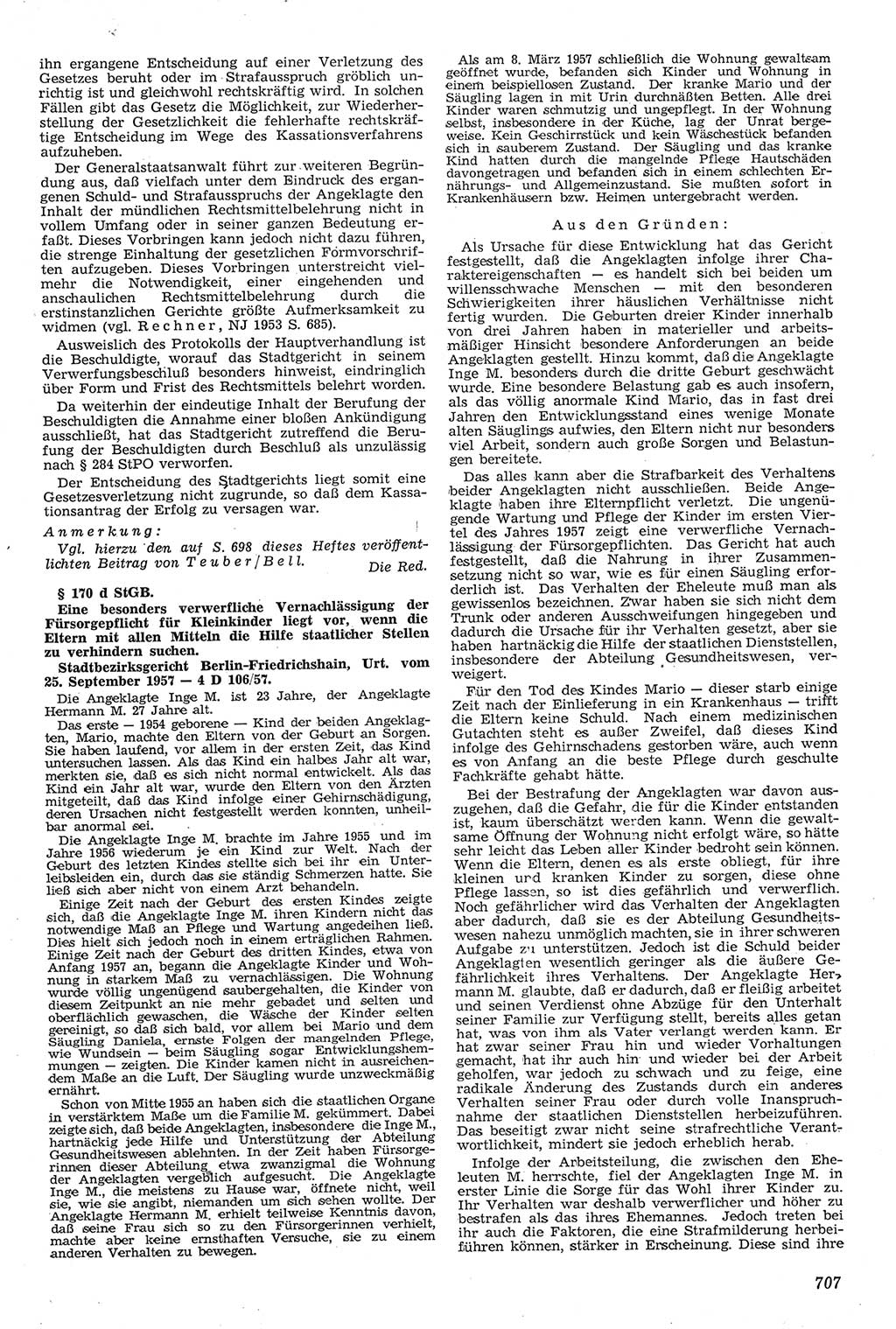 Neue Justiz (NJ), Zeitschrift für Recht und Rechtswissenschaft [Deutsche Demokratische Republik (DDR)], 11. Jahrgang 1957, Seite 707 (NJ DDR 1957, S. 707)