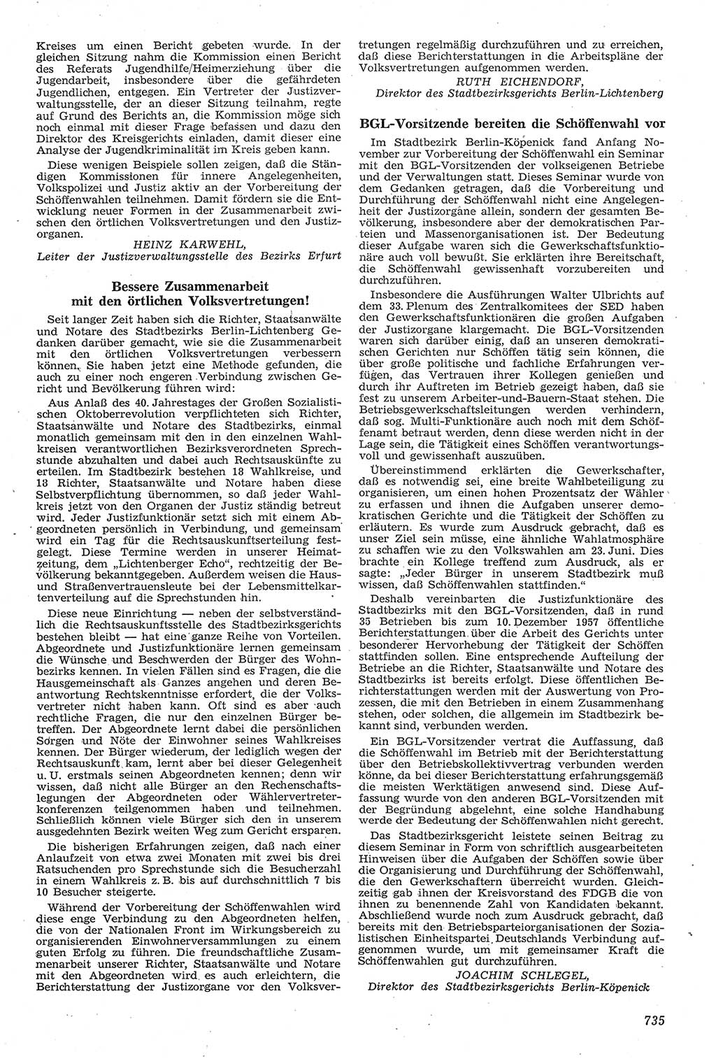 Neue Justiz (NJ), Zeitschrift für Recht und Rechtswissenschaft [Deutsche Demokratische Republik (DDR)], 11. Jahrgang 1957, Seite 735 (NJ DDR 1957, S. 735)