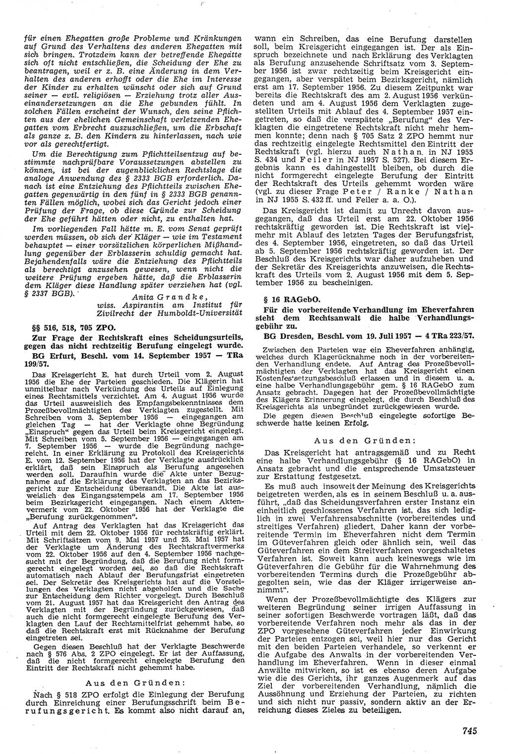 Neue Justiz (NJ), Zeitschrift für Recht und Rechtswissenschaft [Deutsche Demokratische Republik (DDR)], 11. Jahrgang 1957, Seite 745 (NJ DDR 1957, S. 745)