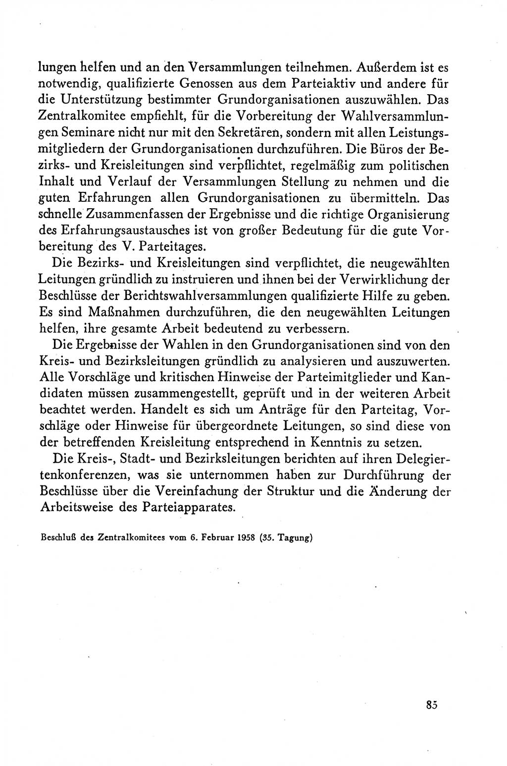 Dokumente der Sozialistischen Einheitspartei Deutschlands (SED) [Deutsche Demokratische Republik (DDR)] 1958-1959, Seite 85 (Dok. SED DDR 1958-1959, S. 85)