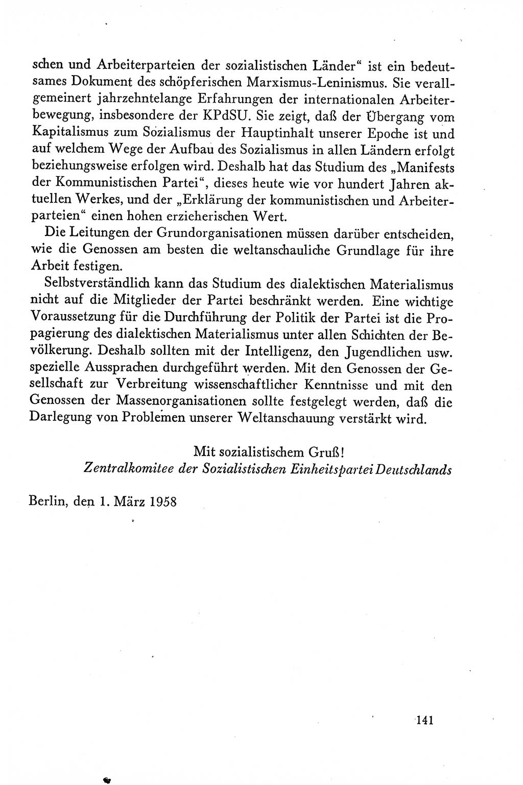 Dokumente der Sozialistischen Einheitspartei Deutschlands (SED) [Deutsche Demokratische Republik (DDR)] 1958-1959, Seite 141 (Dok. SED DDR 1958-1959, S. 141)