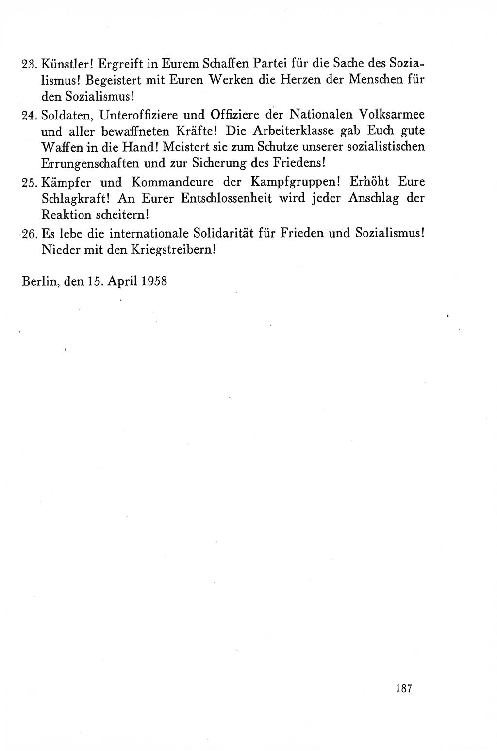 Dokumente der Sozialistischen Einheitspartei Deutschlands (SED) [Deutsche Demokratische Republik (DDR)] 1958-1959, Seite 187 (Dok. SED DDR 1958-1959, S. 187)