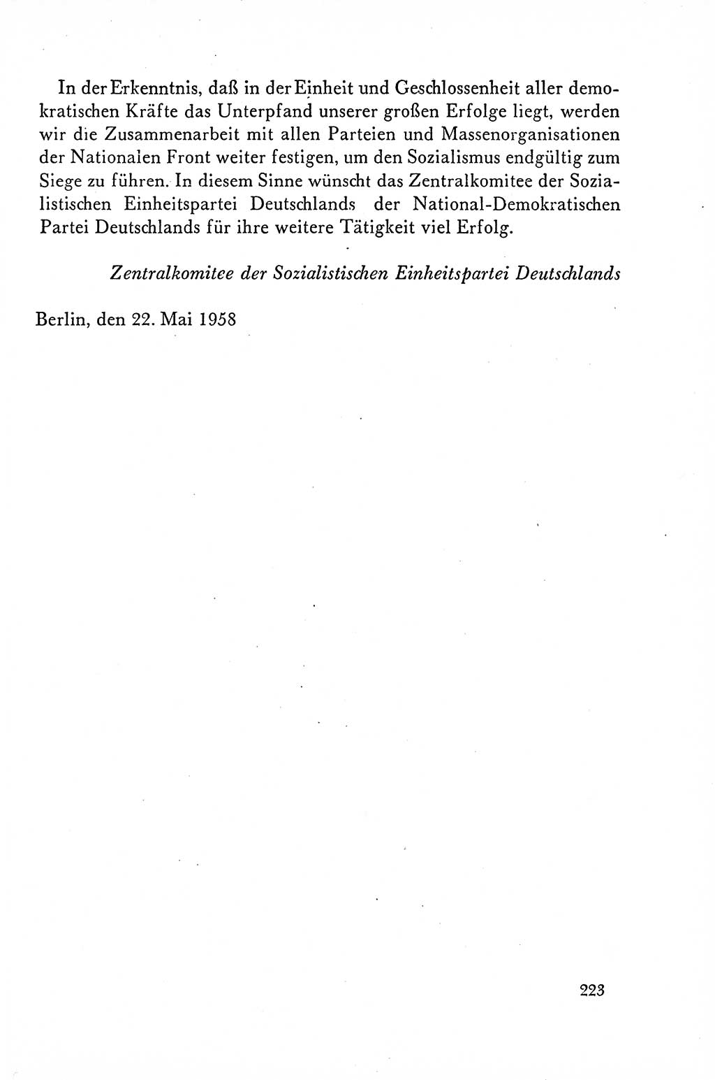 Dokumente der Sozialistischen Einheitspartei Deutschlands (SED) [Deutsche Demokratische Republik (DDR)] 1958-1959, Seite 223 (Dok. SED DDR 1958-1959, S. 223)