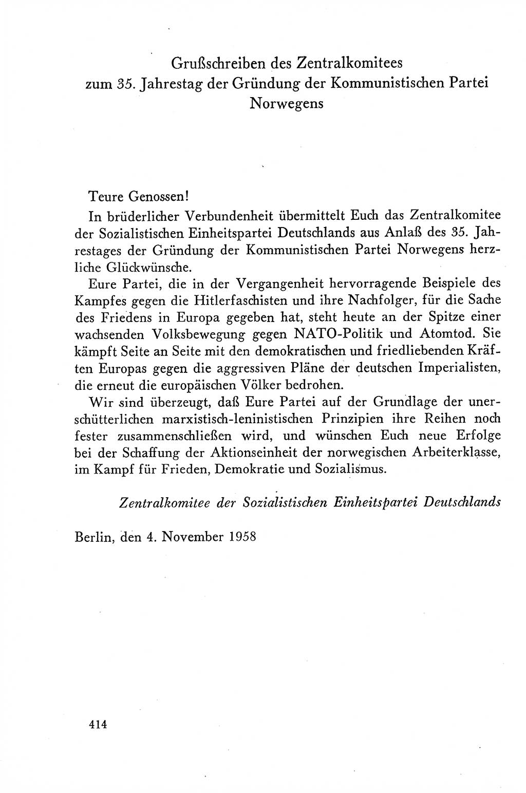 Dokumente der Sozialistischen Einheitspartei Deutschlands (SED) [Deutsche Demokratische Republik (DDR)] 1958-1959, Seite 414 (Dok. SED DDR 1958-1959, S. 414)