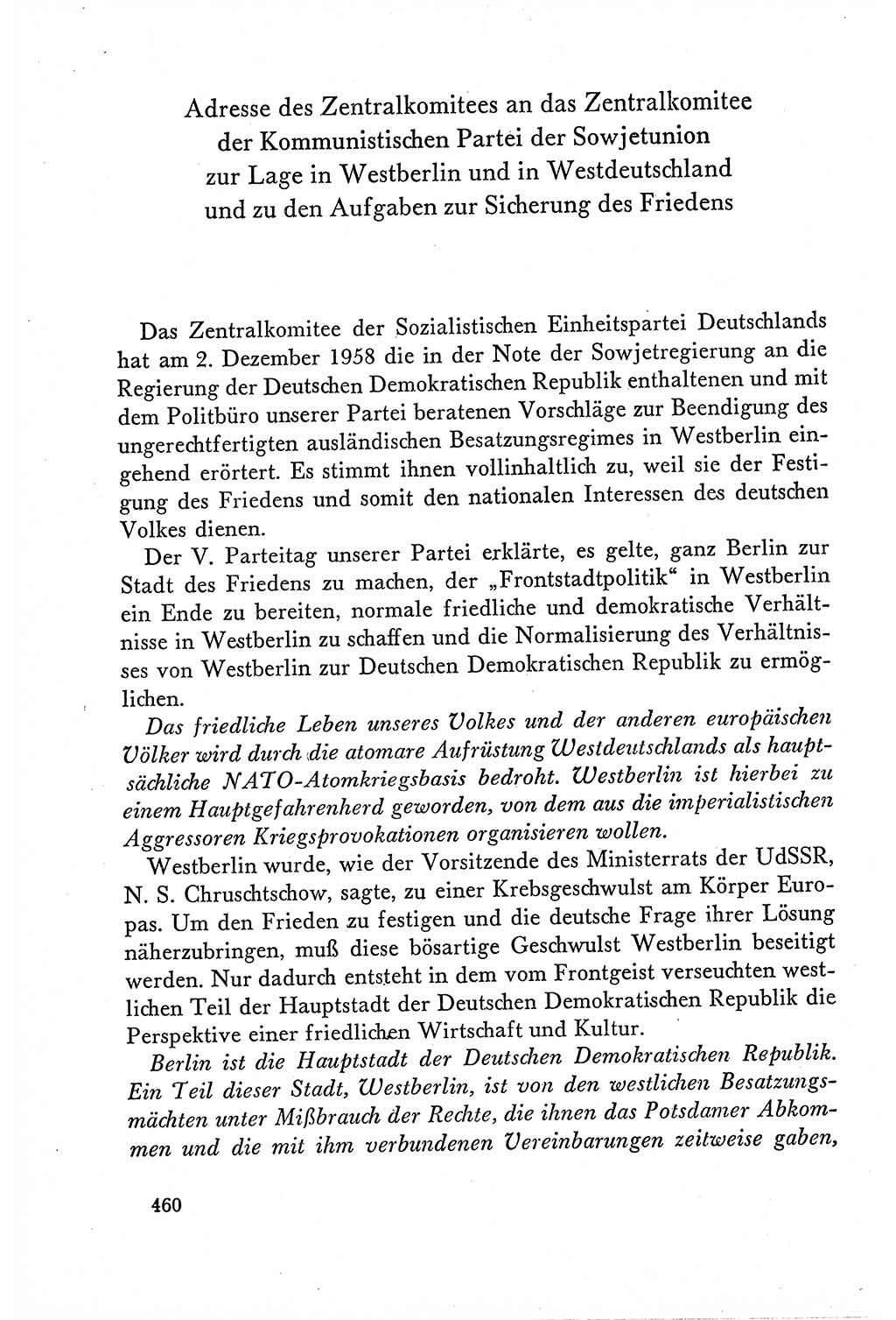 Dokumente der Sozialistischen Einheitspartei Deutschlands (SED) [Deutsche Demokratische Republik (DDR)] 1958-1959, Seite 460 (Dok. SED DDR 1958-1959, S. 460)