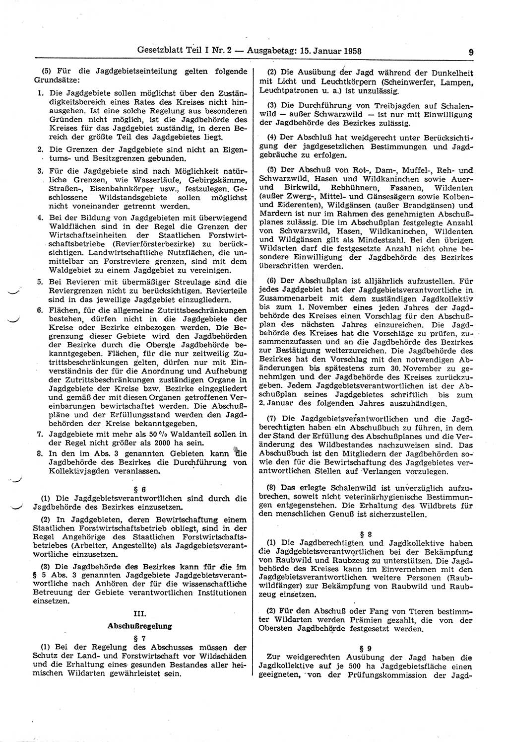 Gesetzblatt (GBl.) der Deutschen Demokratischen Republik (DDR) Teil Ⅰ 1958, Seite 9 (GBl. DDR Ⅰ 1958, S. 9)