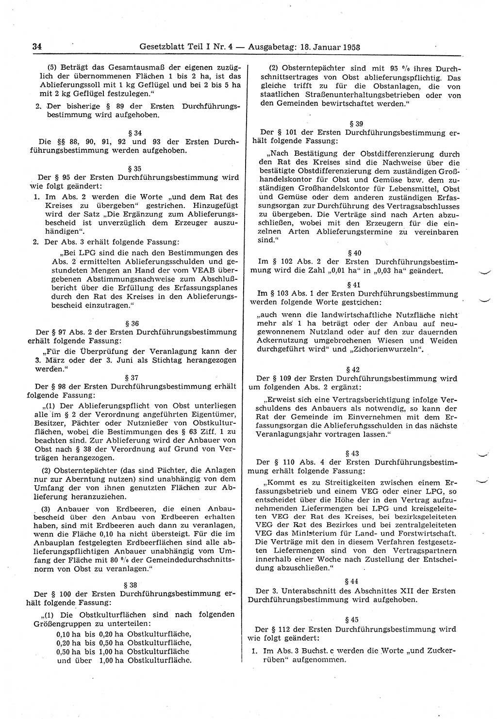 Gesetzblatt (GBl.) der Deutschen Demokratischen Republik (DDR) Teil Ⅰ 1958, Seite 34 (GBl. DDR Ⅰ 1958, S. 34)