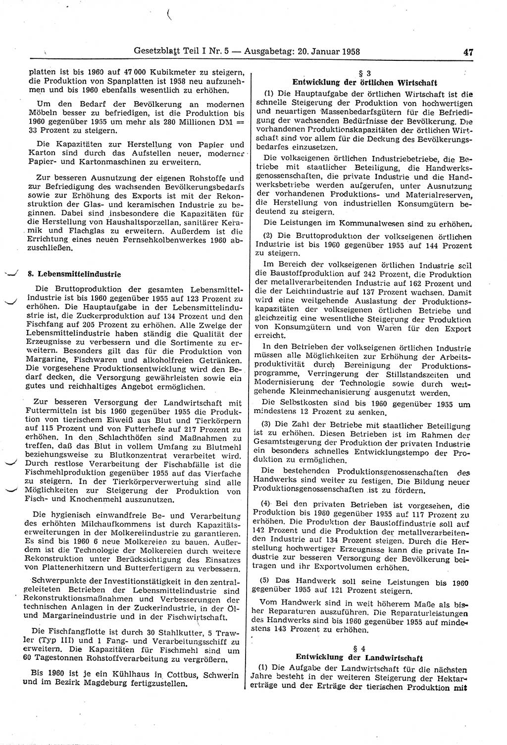 Gesetzblatt (GBl.) der Deutschen Demokratischen Republik (DDR) Teil Ⅰ 1958, Seite 47 (GBl. DDR Ⅰ 1958, S. 47)