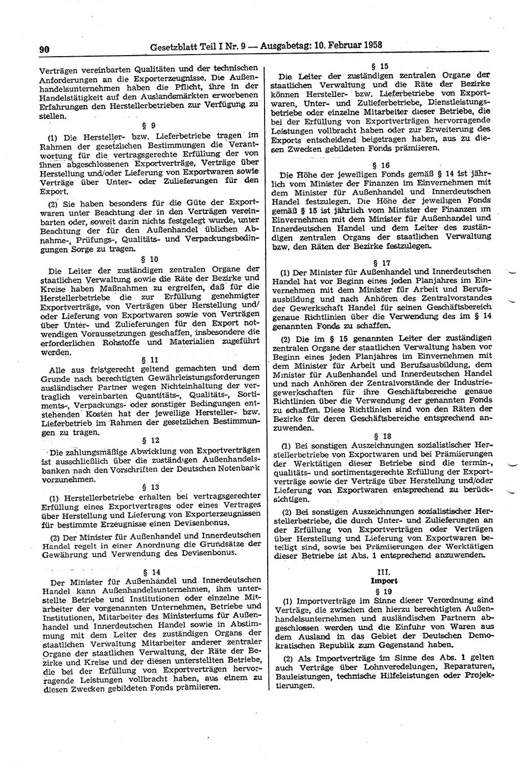 Gesetzblatt (GBl.) der Deutschen Demokratischen Republik (DDR) Teil Ⅰ 1958, Seite 90 (GBl. DDR Ⅰ 1958, S. 90)