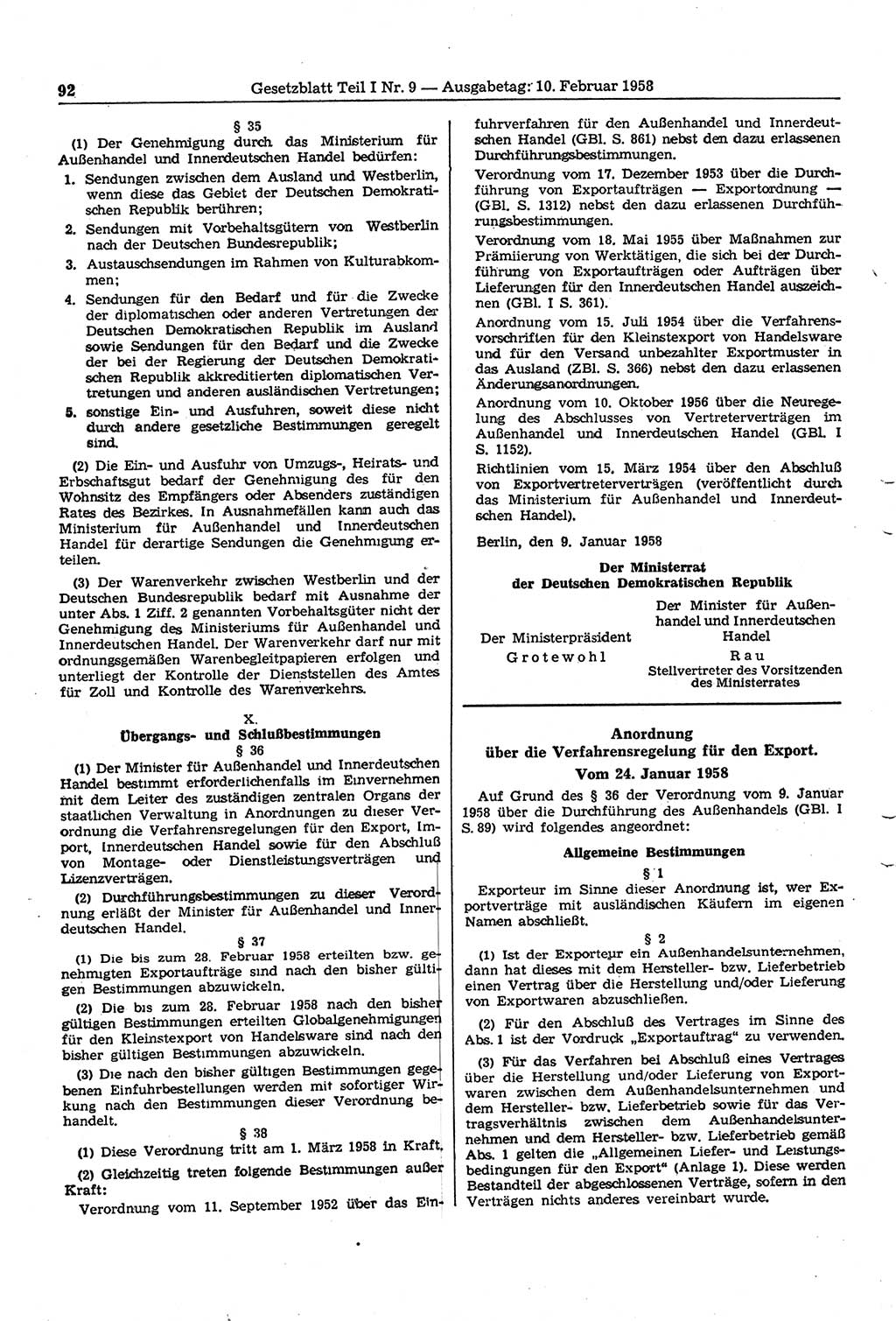 Gesetzblatt (GBl.) der Deutschen Demokratischen Republik (DDR) Teil Ⅰ 1958, Seite 92 (GBl. DDR Ⅰ 1958, S. 92)