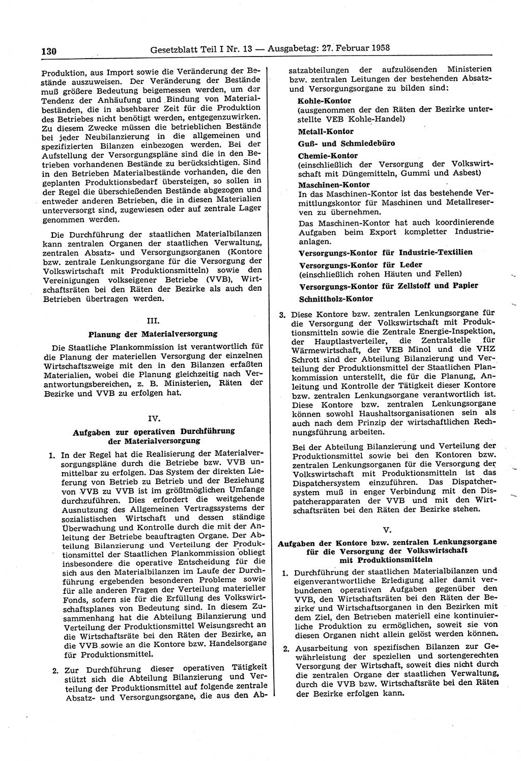 Gesetzblatt (GBl.) der Deutschen Demokratischen Republik (DDR) Teil Ⅰ 1958, Seite 130 (GBl. DDR Ⅰ 1958, S. 130)