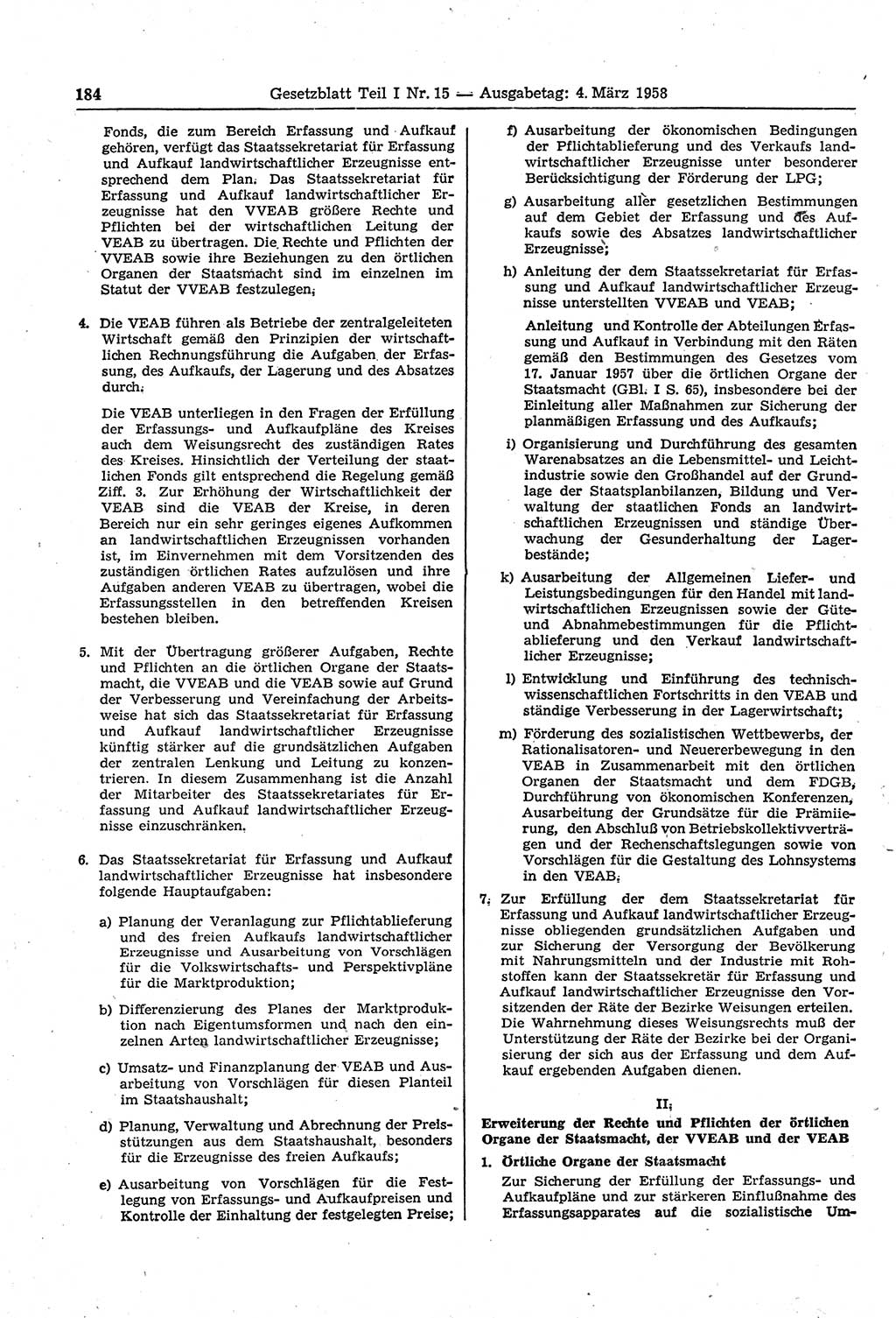 Gesetzblatt (GBl.) der Deutschen Demokratischen Republik (DDR) Teil Ⅰ 1958, Seite 184 (GBl. DDR Ⅰ 1958, S. 184)