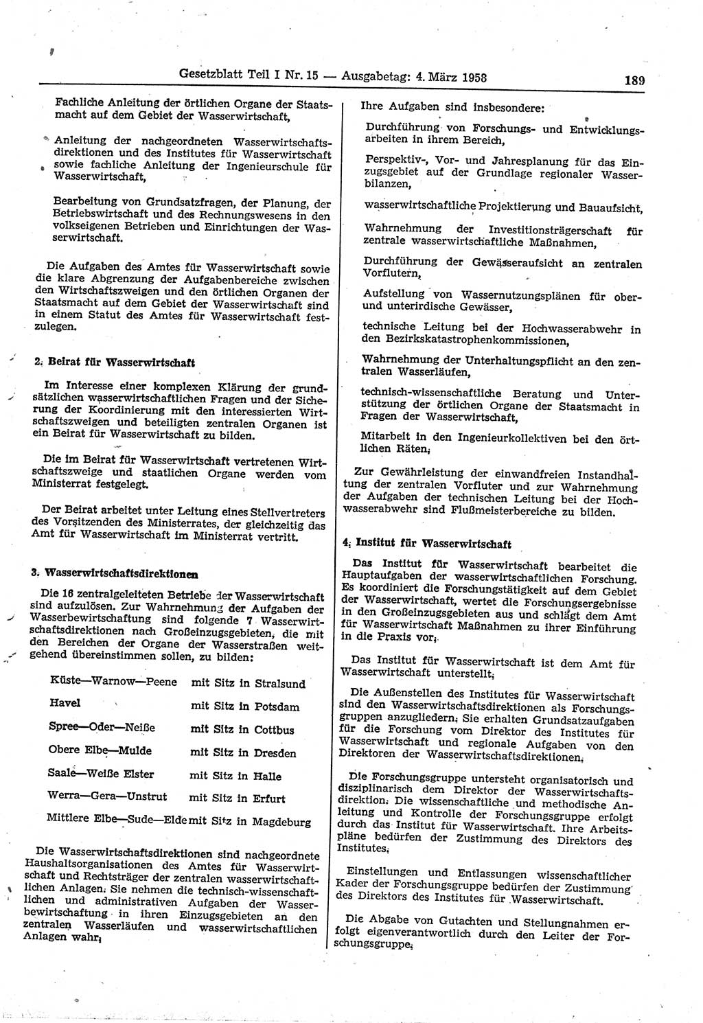 Gesetzblatt (GBl.) der Deutschen Demokratischen Republik (DDR) Teil Ⅰ 1958, Seite 189 (GBl. DDR Ⅰ 1958, S. 189)