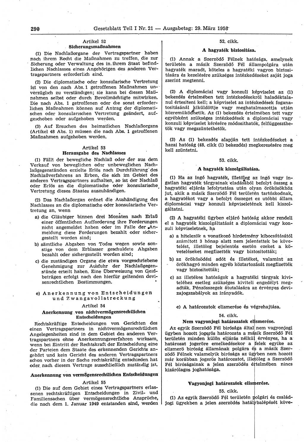 Gesetzblatt (GBl.) der Deutschen Demokratischen Republik (DDR) Teil Ⅰ 1958, Seite 290 (GBl. DDR Ⅰ 1958, S. 290)