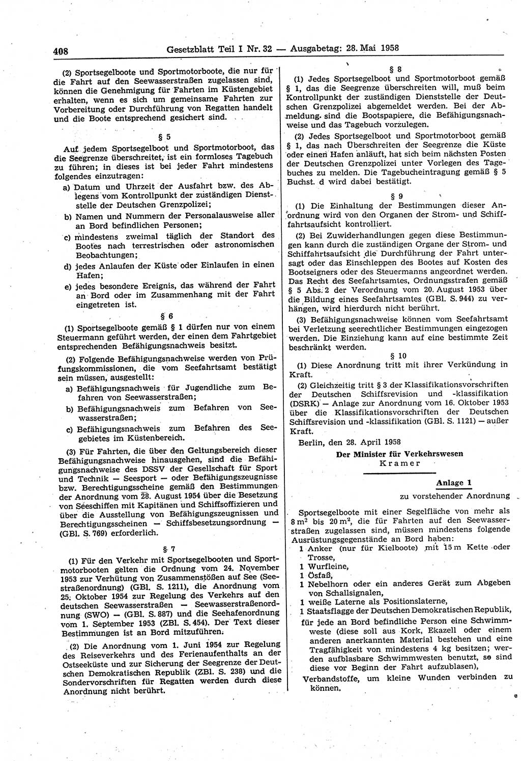Gesetzblatt (GBl.) der Deutschen Demokratischen Republik (DDR) Teil Ⅰ 1958, Seite 408 (GBl. DDR Ⅰ 1958, S. 408)