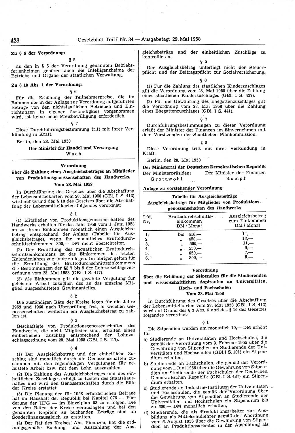 Gesetzblatt (GBl.) der Deutschen Demokratischen Republik (DDR) Teil Ⅰ 1958, Seite 428 (GBl. DDR Ⅰ 1958, S. 428)
