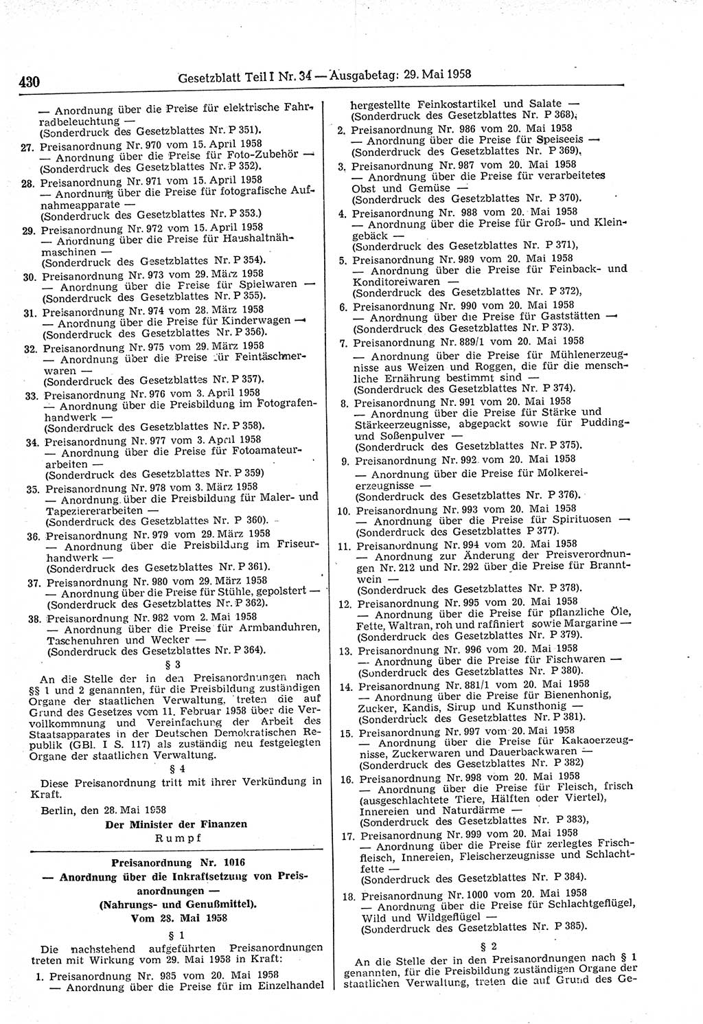 Gesetzblatt (GBl.) der Deutschen Demokratischen Republik (DDR) Teil Ⅰ 1958, Seite 430 (GBl. DDR Ⅰ 1958, S. 430)