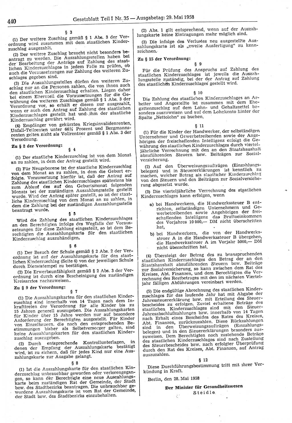 Gesetzblatt (GBl.) der Deutschen Demokratischen Republik (DDR) Teil Ⅰ 1958, Seite 440 (GBl. DDR Ⅰ 1958, S. 440)