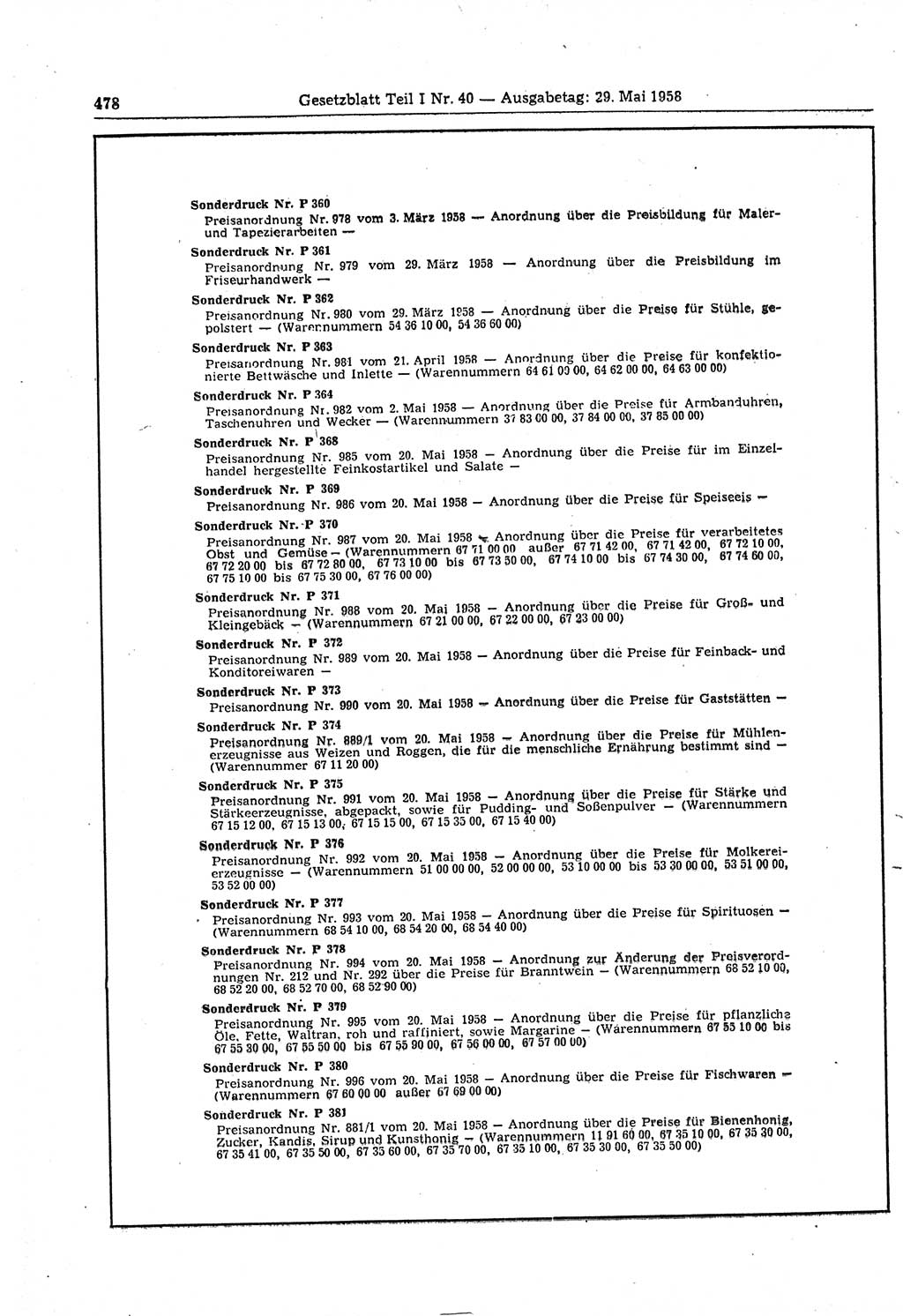 Gesetzblatt (GBl.) der Deutschen Demokratischen Republik (DDR) Teil Ⅰ 1958, Seite 478 (GBl. DDR Ⅰ 1958, S. 478)