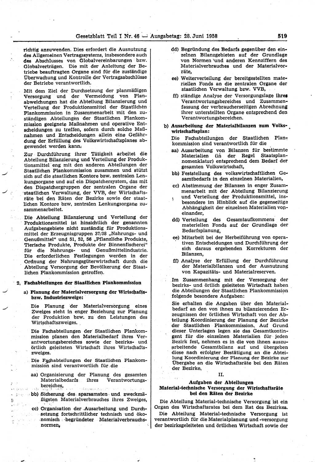 Gesetzblatt (GBl.) der Deutschen Demokratischen Republik (DDR) Teil Ⅰ 1958, Seite 519 (GBl. DDR Ⅰ 1958, S. 519)