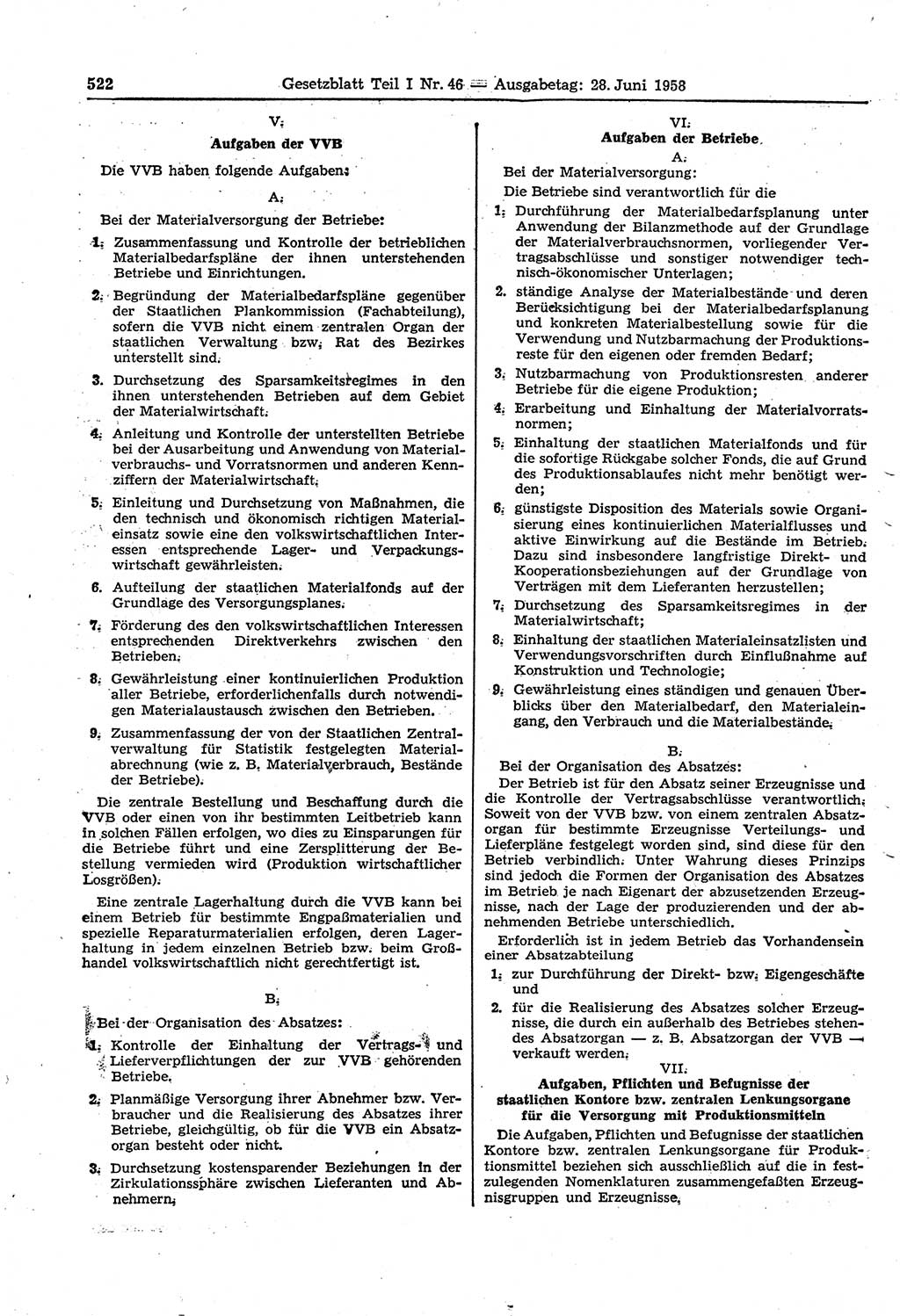 Gesetzblatt (GBl.) der Deutschen Demokratischen Republik (DDR) Teil Ⅰ 1958, Seite 522 (GBl. DDR Ⅰ 1958, S. 522)