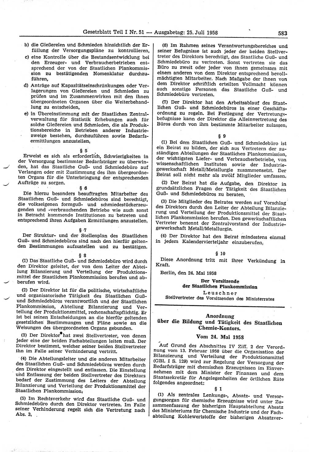 Gesetzblatt (GBl.) der Deutschen Demokratischen Republik (DDR) Teil Ⅰ 1958, Seite 583 (GBl. DDR Ⅰ 1958, S. 583)
