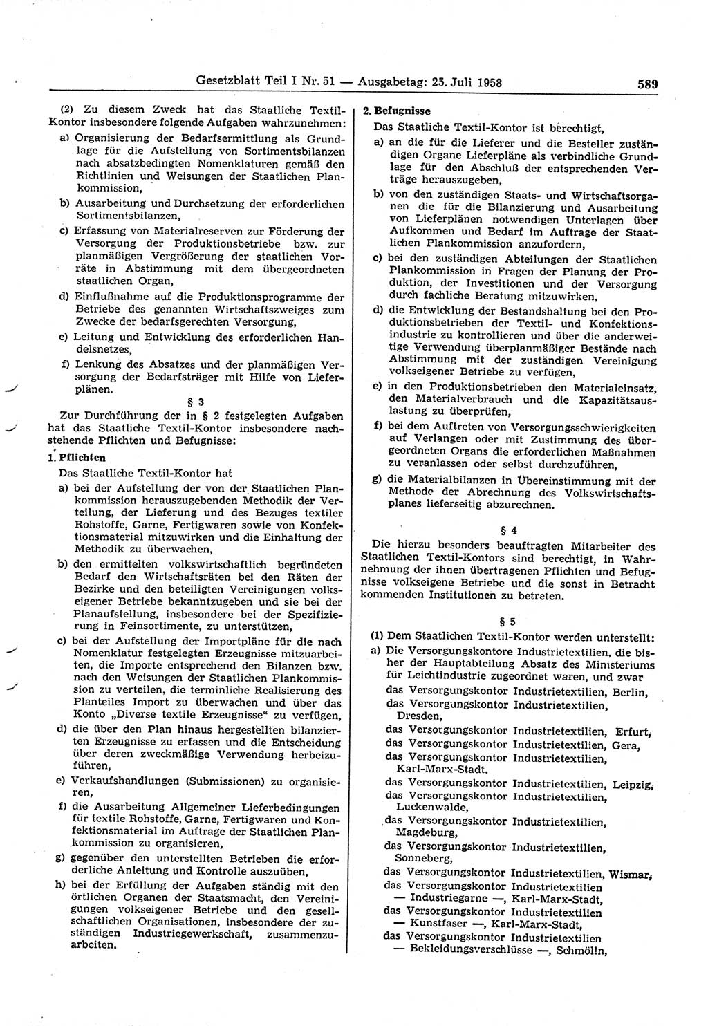 Gesetzblatt (GBl.) der Deutschen Demokratischen Republik (DDR) Teil Ⅰ 1958, Seite 589 (GBl. DDR Ⅰ 1958, S. 589)
