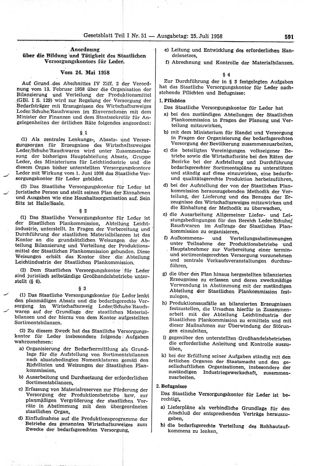 Gesetzblatt (GBl.) der Deutschen Demokratischen Republik (DDR) Teil Ⅰ 1958, Seite 591 (GBl. DDR Ⅰ 1958, S. 591)