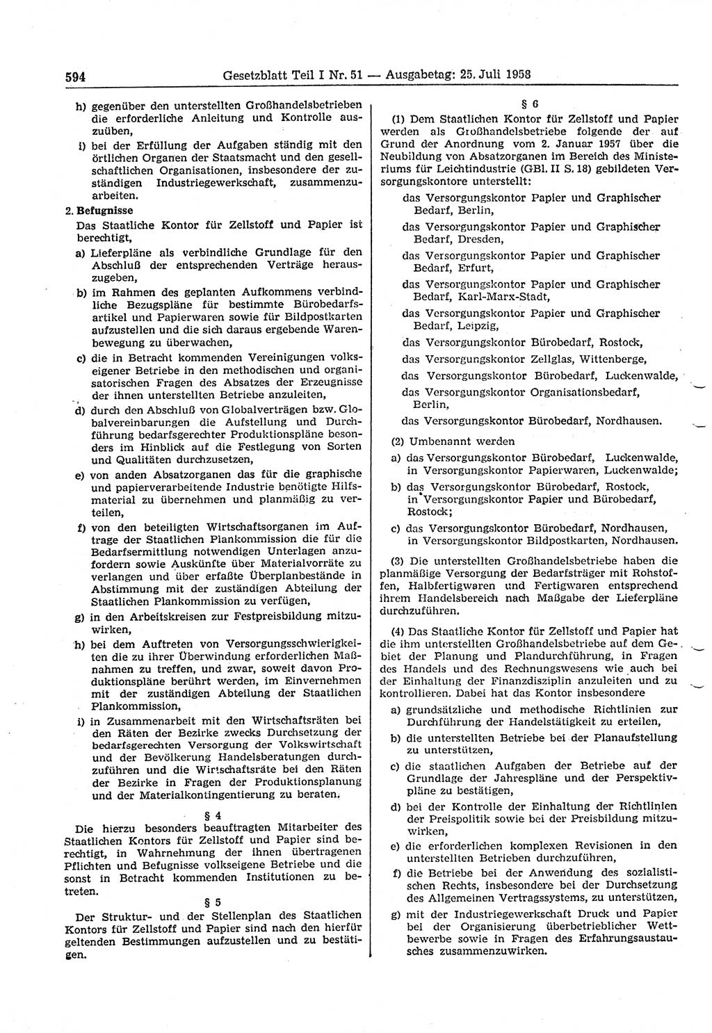 Gesetzblatt (GBl.) der Deutschen Demokratischen Republik (DDR) Teil Ⅰ 1958, Seite 594 (GBl. DDR Ⅰ 1958, S. 594)