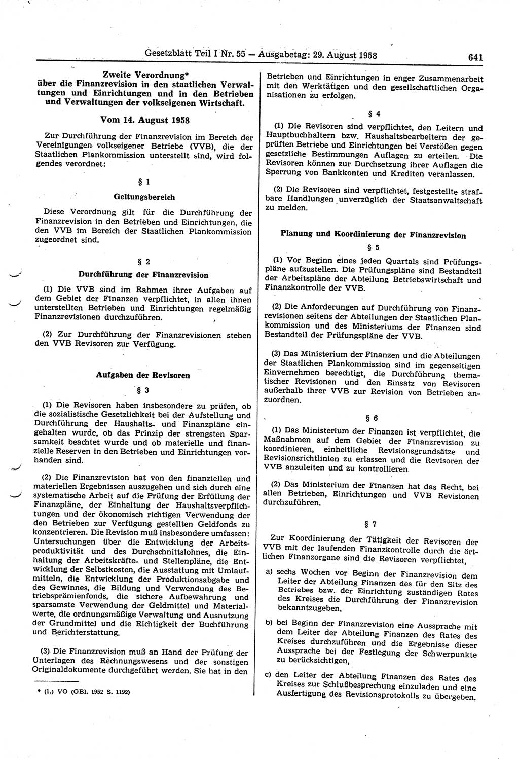Gesetzblatt (GBl.) der Deutschen Demokratischen Republik (DDR) Teil Ⅰ 1958, Seite 641 (GBl. DDR Ⅰ 1958, S. 641)