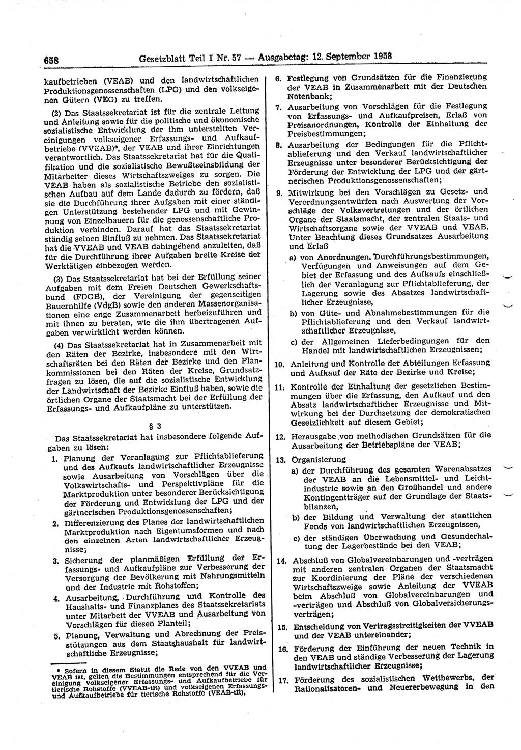 Gesetzblatt (GBl.) der Deutschen Demokratischen Republik (DDR) Teil Ⅰ 1958, Seite 658 (GBl. DDR Ⅰ 1958, S. 658)
