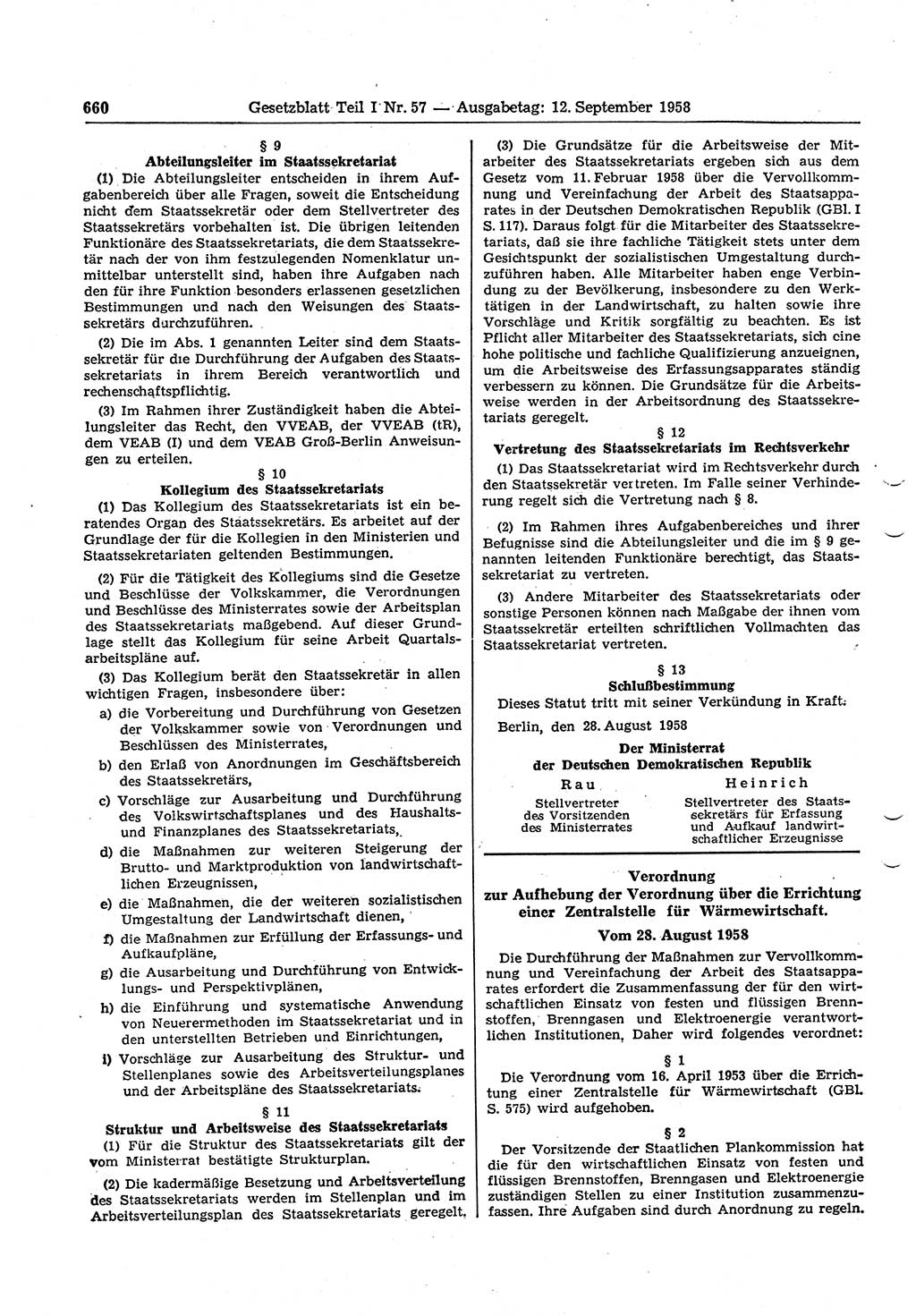 Gesetzblatt (GBl.) der Deutschen Demokratischen Republik (DDR) Teil Ⅰ 1958, Seite 660 (GBl. DDR Ⅰ 1958, S. 660)