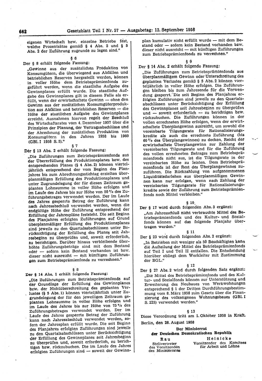Gesetzblatt (GBl.) der Deutschen Demokratischen Republik (DDR) Teil Ⅰ 1958, Seite 662 (GBl. DDR Ⅰ 1958, S. 662)