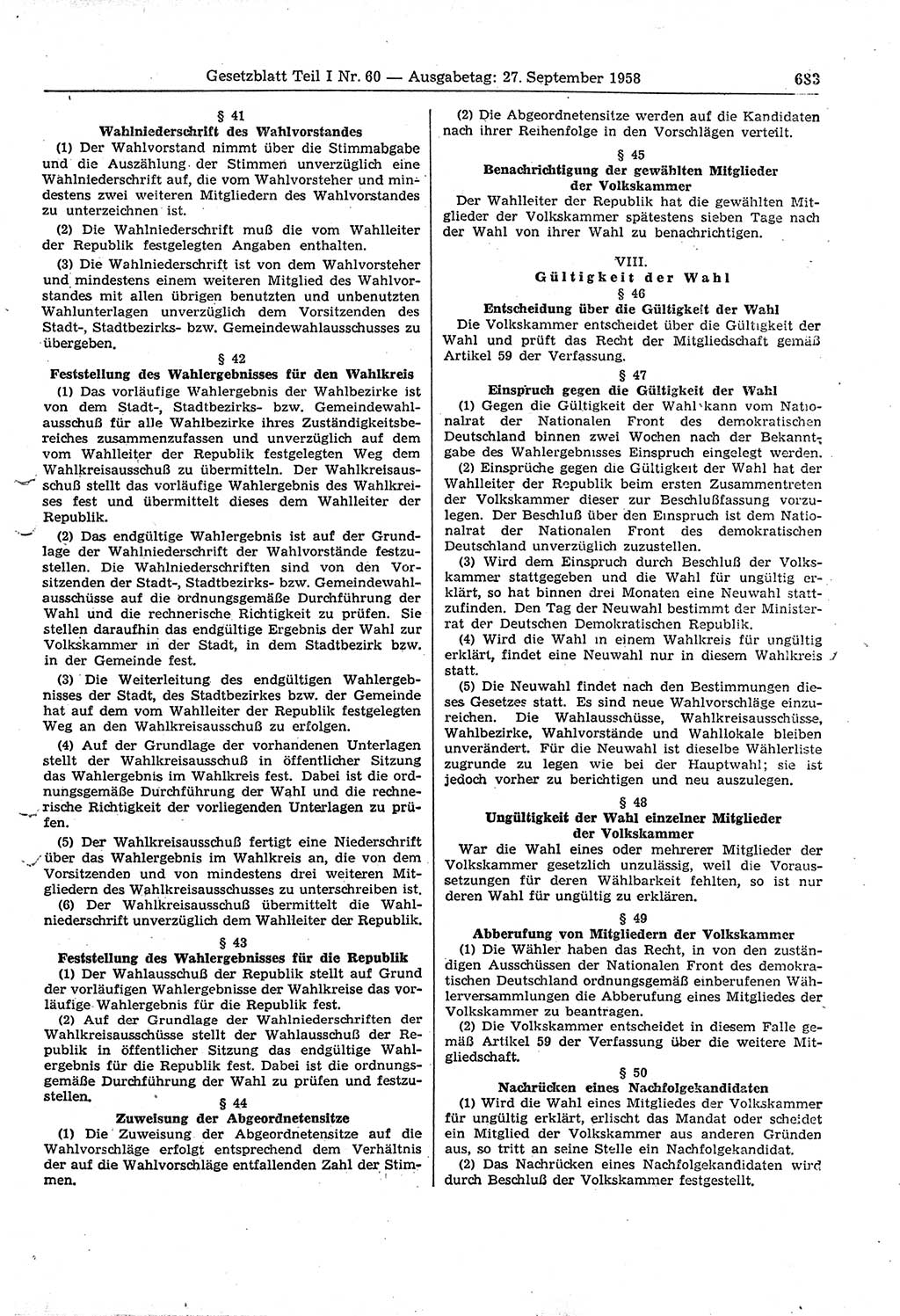 Gesetzblatt (GBl.) der Deutschen Demokratischen Republik (DDR) Teil Ⅰ 1958, Seite 683 (GBl. DDR Ⅰ 1958, S. 683)