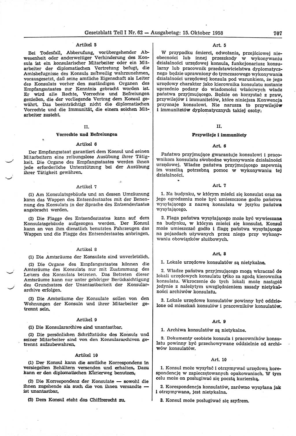Gesetzblatt (GBl.) der Deutschen Demokratischen Republik (DDR) Teil Ⅰ 1958, Seite 707 (GBl. DDR Ⅰ 1958, S. 707)
